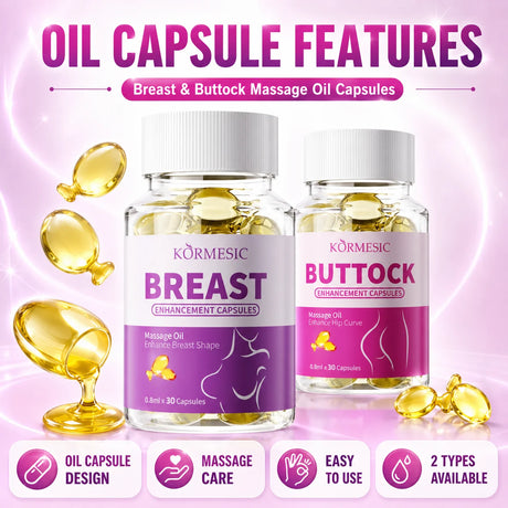 Breast Buttock Enlargement Massage Oil Capsules, Women Body Curve Enhancer, Hip Breast Firming Plumping Serum, Fuller Shape 30pc