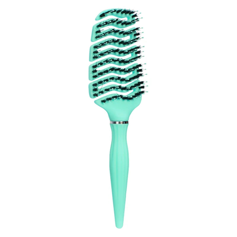 1pcs Curved Vented Boar Bristle Comb Professional Scalp Massage Comb Detangling Curl Anti-static Hairbrush Salon Styling Tool