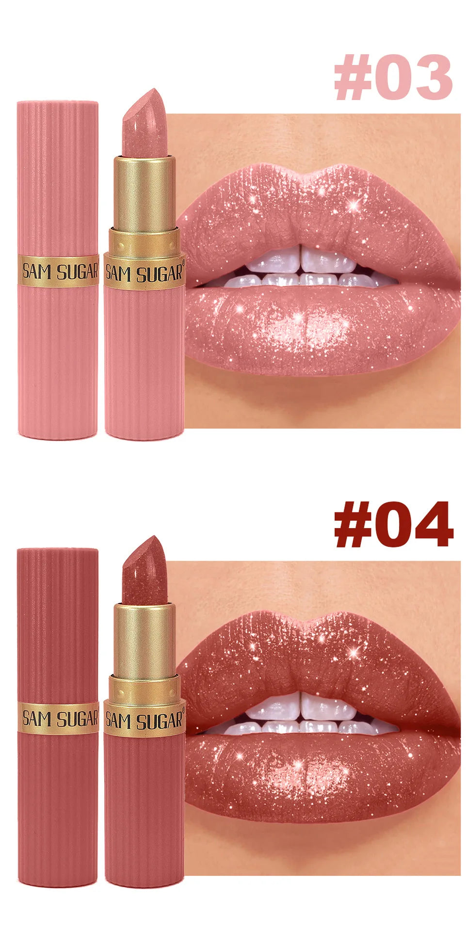 6pcs Diamond Pink Lipstick Set Chocolate Brown Metallic Glitter Long Lasting Shimmer Pearl Sparkling Lip Gloss Makeup