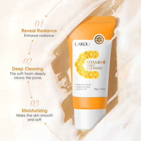 LAIKOU Vitamin C Daily Cleanser Brightening Face Wash Deep Cleansing Moisturizing Skin Tone Even Treatment