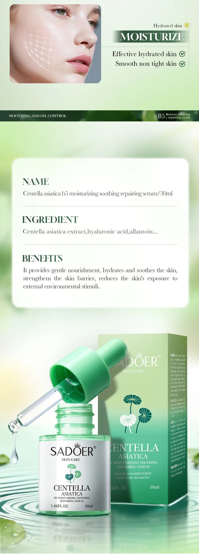 Asiatic Centella Face Serum Reduce Facial Redness Lifting Firming Faded Wrinkles Whitening Facial Essence Skin Care Product