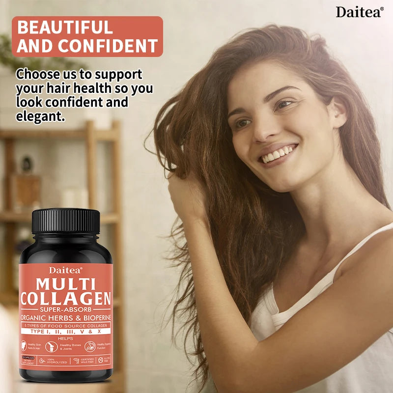 Multi Collagen for Women & Men - Type I, II, III, V, X, Hydrolyzed Collagen Peptides Supports Hair, Skin, Joint Health