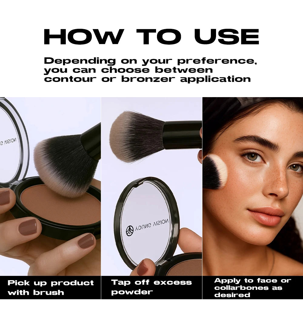 Professional matte contour powder tray creates a 3D facial contour, with long-lasting bronzing powder for setting makeup