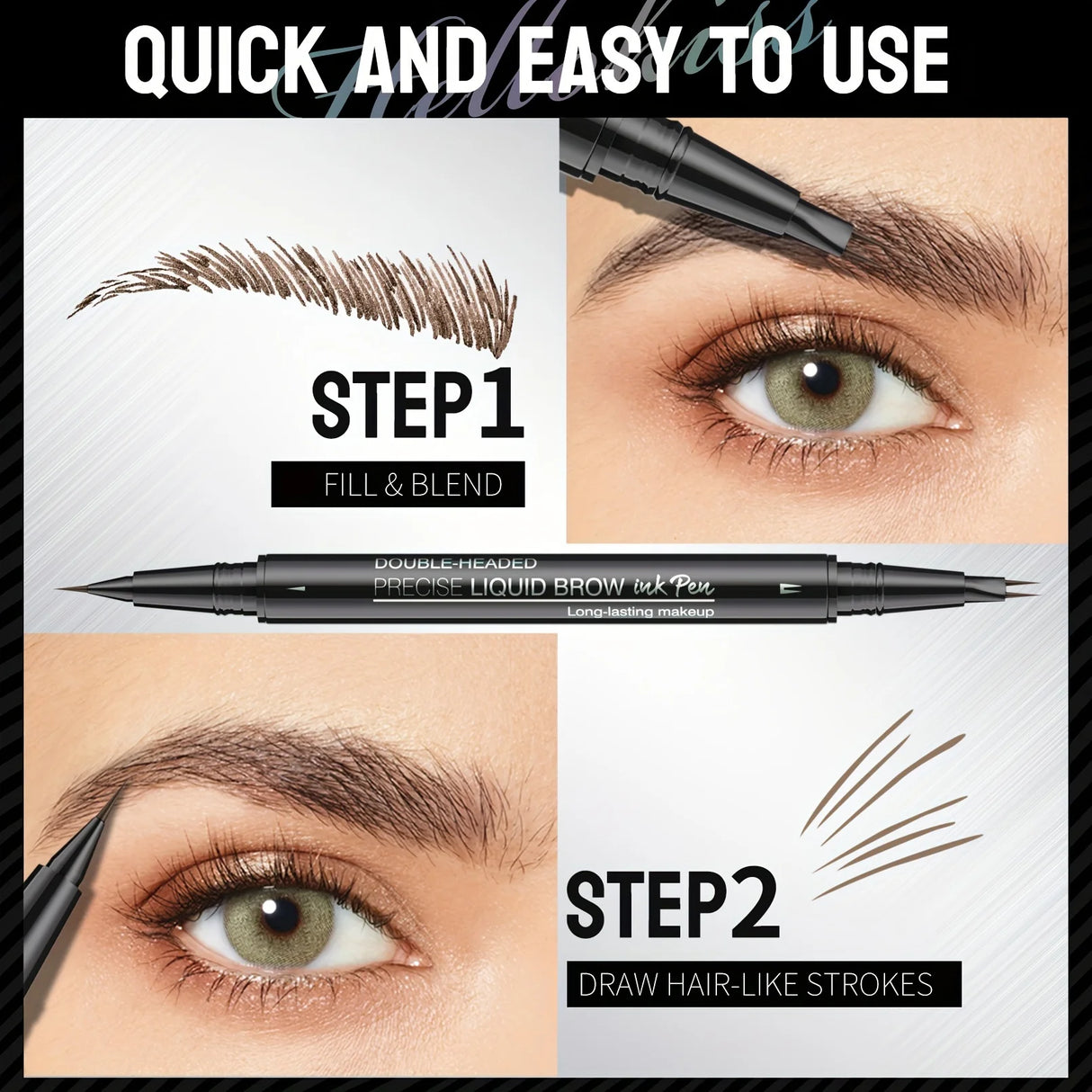 Waterproof Dual-Tip Liquid Eyebrow Pencil, Available in Light Brown, Brown, Dark Brown, Dark Black, and Black, Multi-Pack, for Natural Eyebrow Makeup, Quick-Drying, Sweat-Proof, Smudge-Proof, with Eyebrow Brush, Dual-Tip Liqu