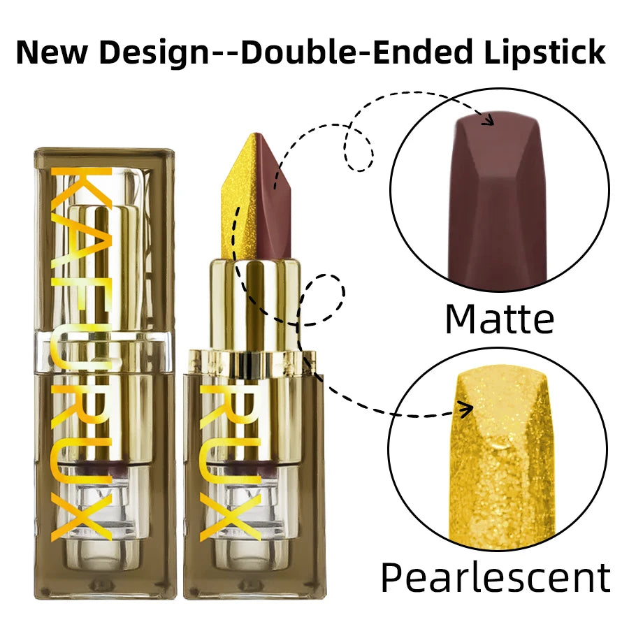 Two tone Color Metallic Lipstick Glitter Shimmer Lip Liner Pen Matte Velvet Finish High Pigment Smooth Lip Tint Korean Makeup