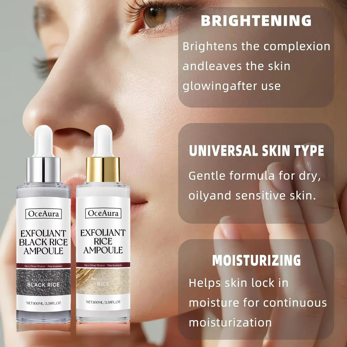 Black&White Rice Exfoliating Essence Dead Skin Remover Facial Glowing Replenisning Shrink Pore Hyaluronic Acid Brightening Serum