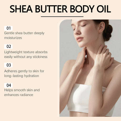 100% Natural Shea Butter Massage Oil Intense Moisture for Dry Skin Lightweight & Fast Absorbing All Skin Types Stretch Mark Care