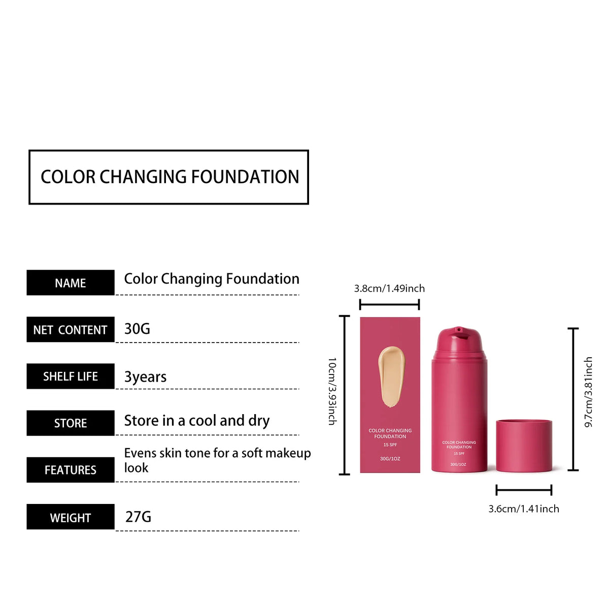 Liquid Foundation SPF 15 Color Changing Concealer Cover Face Blemishes Fine Lines Facial Foundation Natural Beauty Makeup Cream