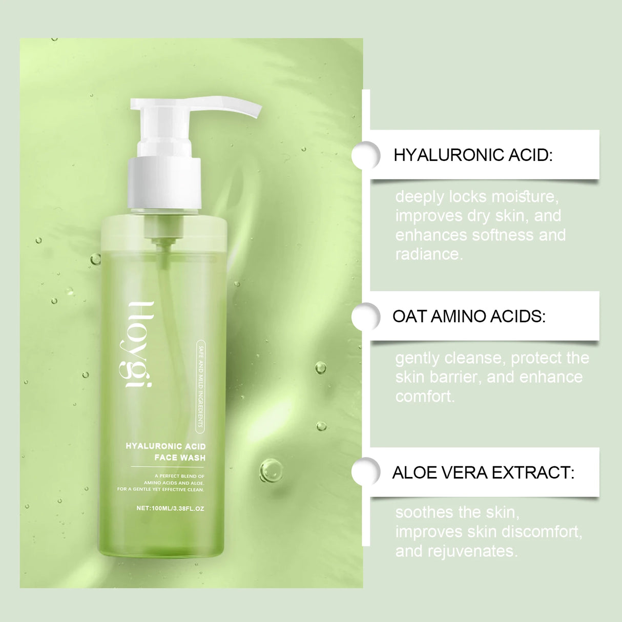 HOYGI Hyaluronic Acid Cleanser Oil Control Blackhead Remover Facial Skin Pore Cleansing Gel Brightening Exfoliating Face Wash