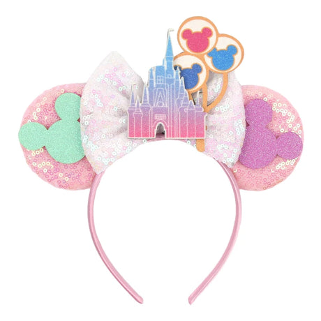 2026 Disney Trip Mickey Ears Headband For Girls Sequin Castle Bow Hairband Cartoon Character Cosplay Hair Accessories Kids Party