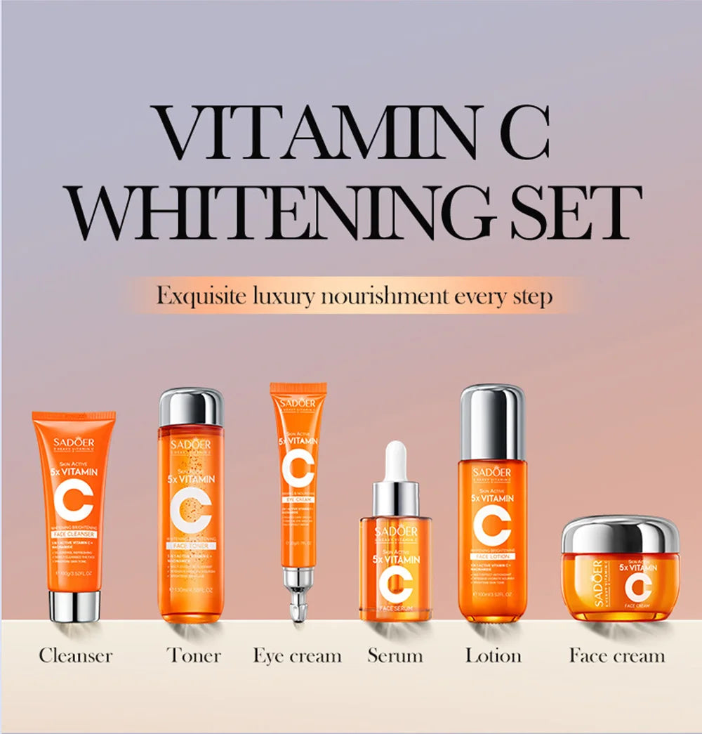 Vitamin C Skincare 6-Piece Gift Set Whitening Brightening Moisturizing And Firming – All In One A Perfect Holiday Christmas Gift
