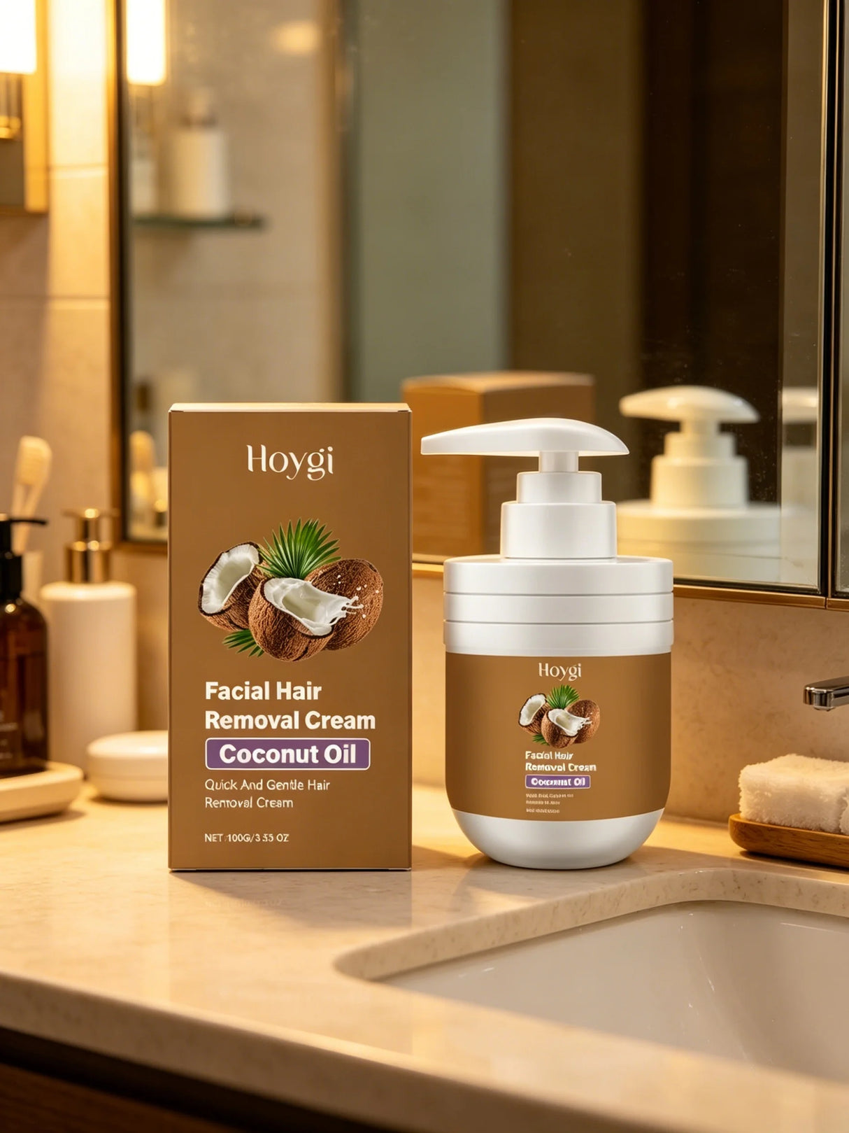Hoygi Facial Hair Removal Cream for Sensitive Skin Care Upper Lip Hair Removal Coconut Oil Moisturizing Facial Depilatory Cream