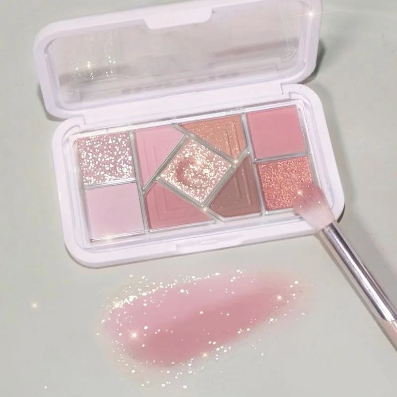 Nine-Color Eyeshadow Palette Blush Highlight Makeup Pearly Highgloss Shimmer Pink Brown Earth Color Fine Sequins Eye Shadow