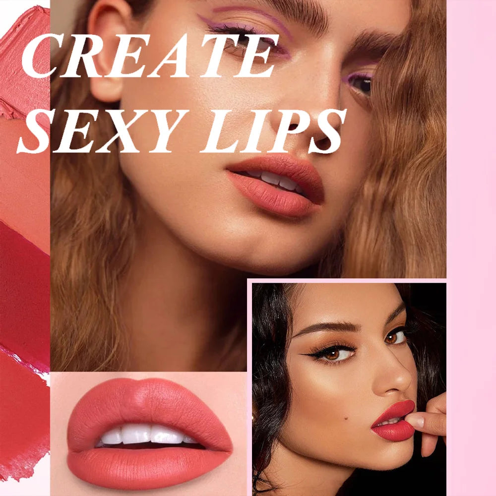 6 Colors Gold Bar Tube Lipstick Matte Texture Pearlescent Glitter Velvet Lipstick Valentine's Day Gift 6PCS