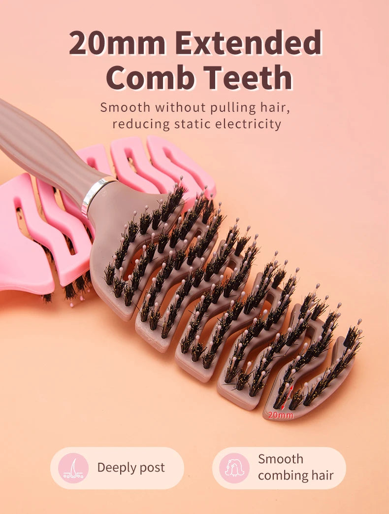 1pcs Curved Vented Boar Bristle Comb Professional Scalp Massage Comb Detangling Curl Anti-static Hairbrush Salon Styling Tool