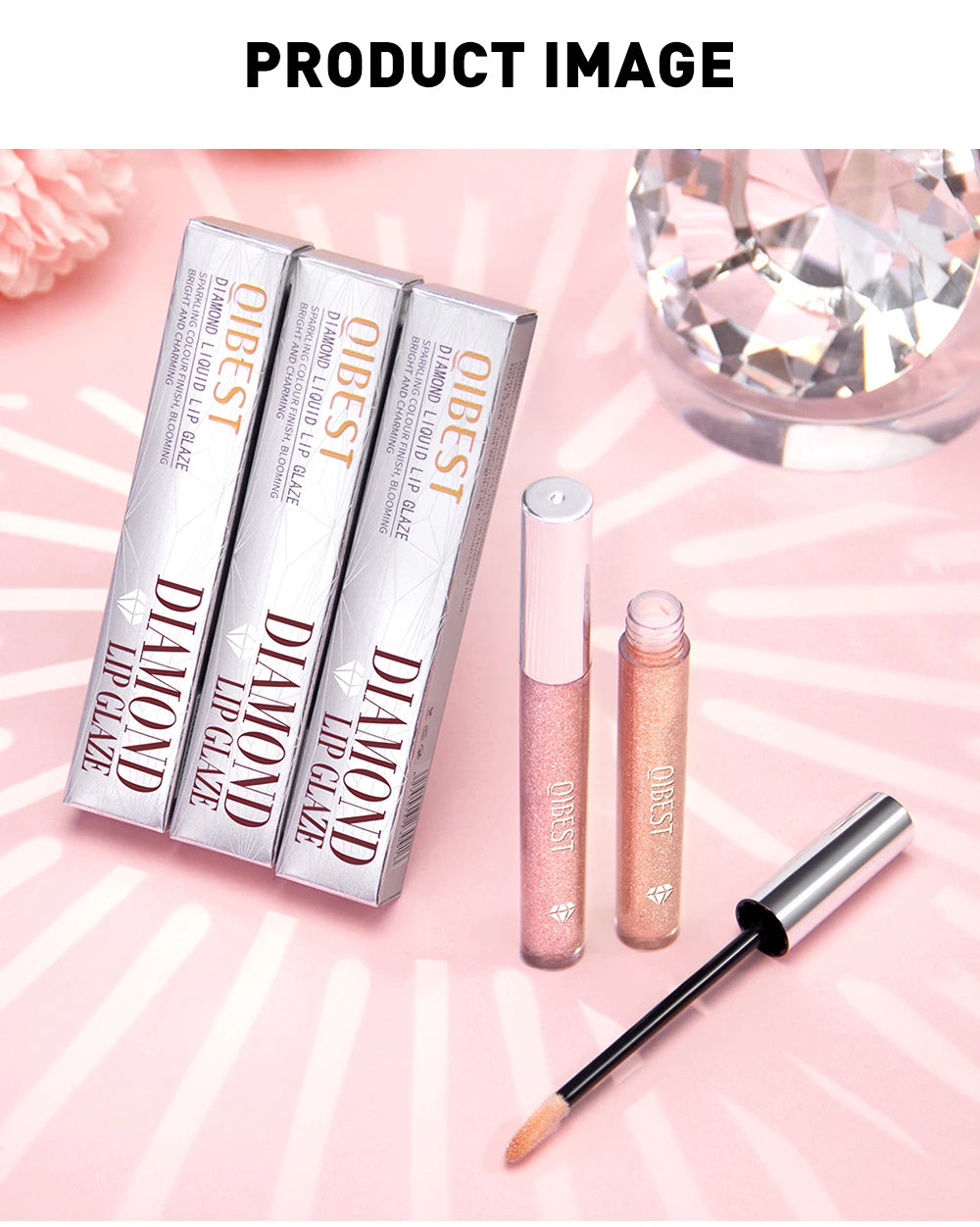 QIBEST Metallic Glitter Liquid Lipstick Makeup Waterproof Lip Gloss Long-lasting Shimmer Metal Diamond Lip Glaze Tint Charming