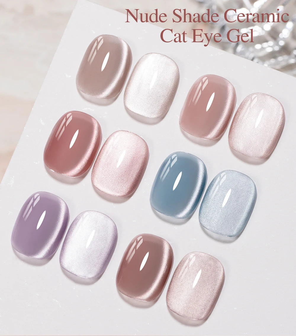 PUENTE 7.5ML Nude Shade Moonlight Cat Magnetic Gel Nail Polish Ultra-Bright Cat Eye Soak Off UV Semi-Permanent Varnish Manicure