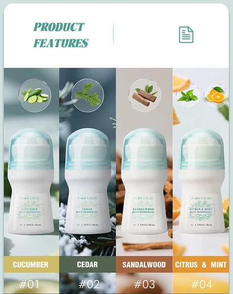 1 PC Flora Ruby Light Green Series Deodorant Roll On w omen's and men all-purpose Deodorant Roll Aluminum Free easy to carry a