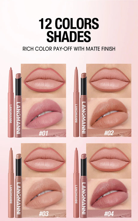 2Pcs/Set Matte Lipstick Lip Liner Pencil Non-Stick Cup Long-Lasting Velvet Red Lipstick Pen Smooth Lipliner Waterproof Makeup