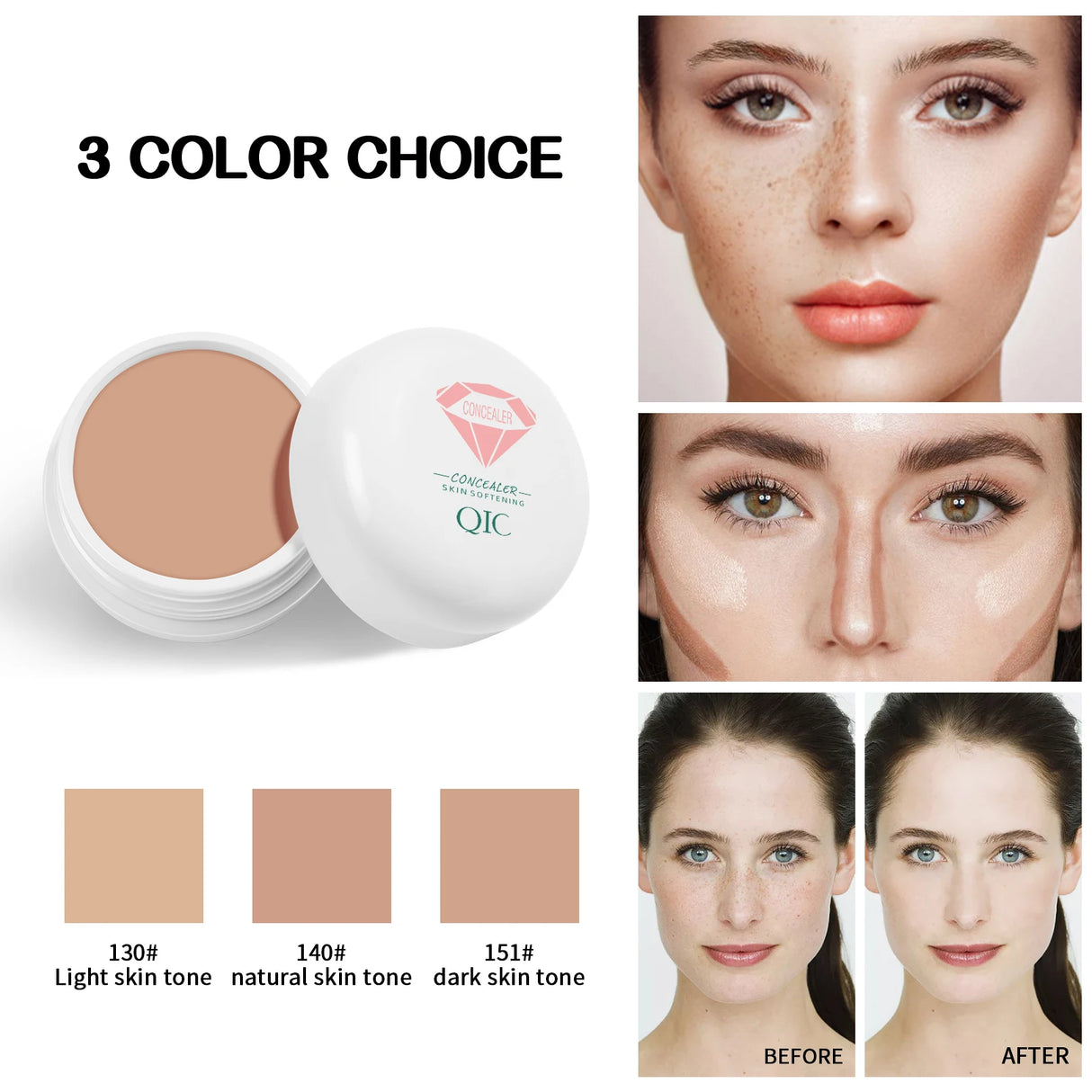 QIC Waterproof & Sweatproof Concealer Cream - Tattoo coverage, Long-Lasting Foundation, Natural,Full coverage, All Skin Types