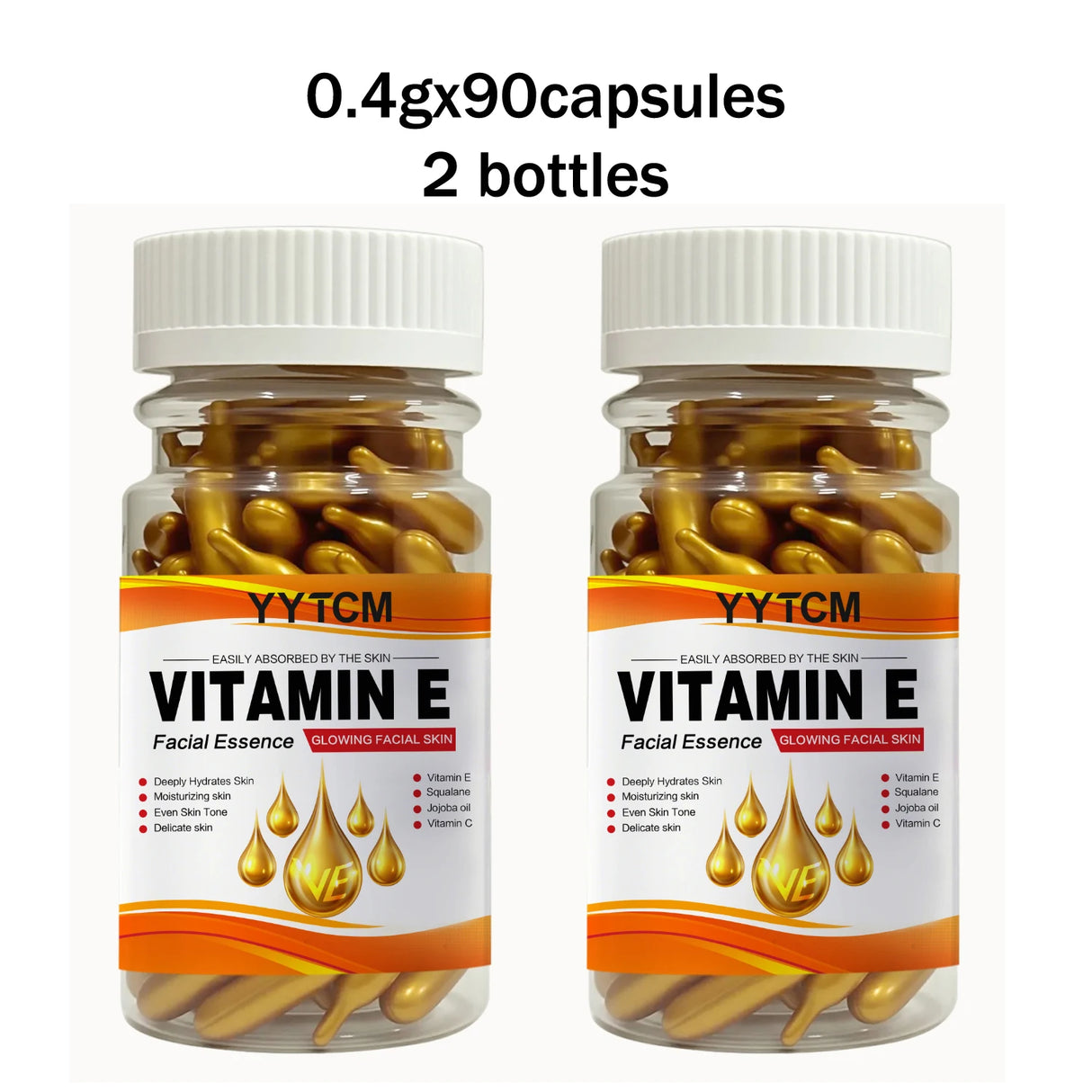 Vitamin E Deep Moisturizing Capsule Essence, Hydrates and Smooths Skin, Contains Plant-Based Squalane, Vitamin C, Deep Hydration and Skin Brightening Essence (0.4Gx30 Capsules)/Bag-1 Bag