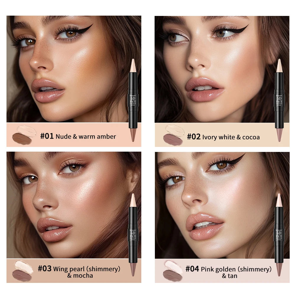 Dual Head Contour Highlighter Stick Sculpt V Face Nose Shadow Concealer Waterproof Long Lasting Smooth Blending Facial Makeup Cosmetics
