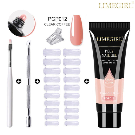 Limegirl Poly Nail UV Gel Set for Nails Quick Extension Building Soak Off UV Polys Nail Gel Kit Manicure Art Decoration Tools