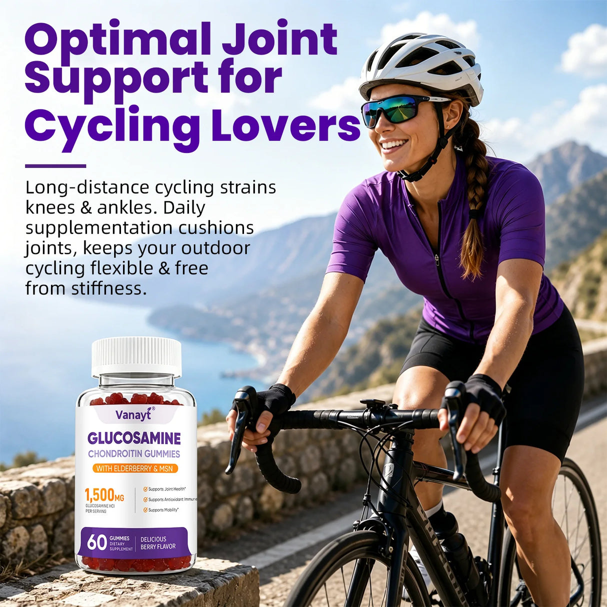 Vanayt Glucosamine Chondroitin Gummies with MSM & Elderberry 1500mg Daily Joint Wellness Support Supplement 60 Chewable Gummies
