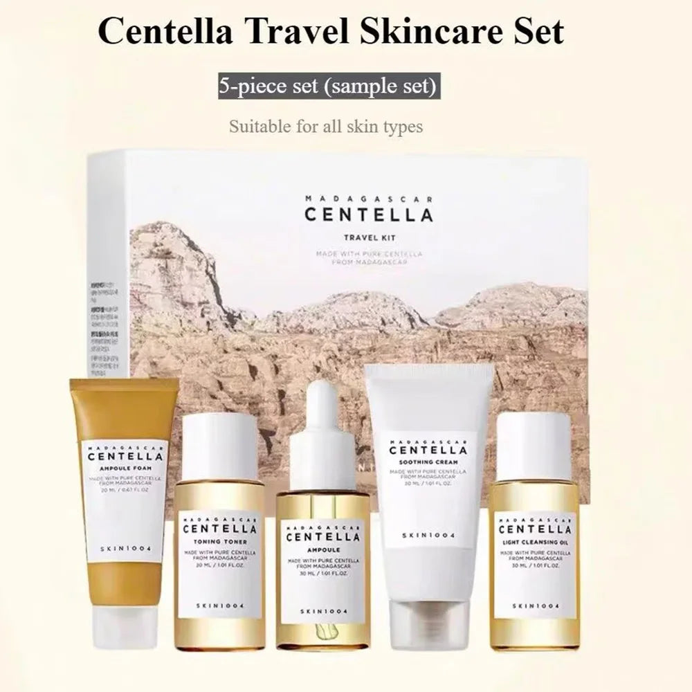 SKIN1004 Madagascar Centella Travel Kit, Mini Soothing Repair Hydrating Skincare Set For Sensitive Dry Skin Daily Travel Gift