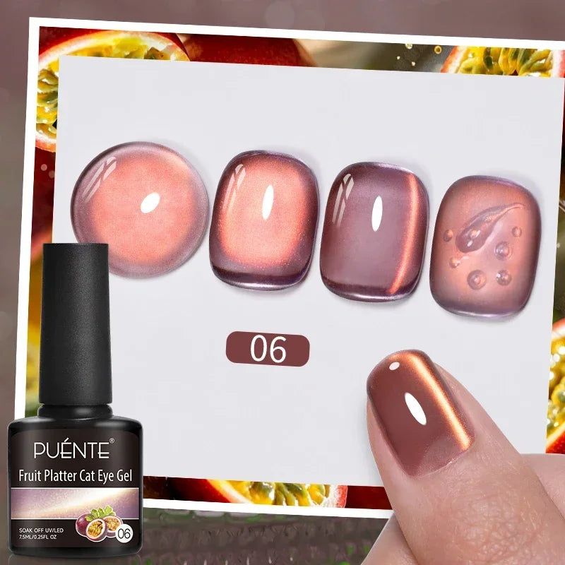 PUENTE 7.5ML Nude Shade Moonlight Cat Magnetic Gel Nail Polish Ultra-Bright Cat Eye Soak Off UV Semi-Permanent Varnish Manicure