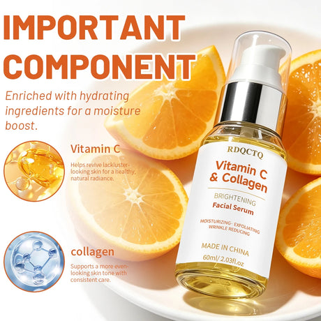 Facial Serum | Vitamin C & Collagen Infused Daily Skin Care Serum, Hydrating & Gentle Exfoliating Facial Treatment for All Skin