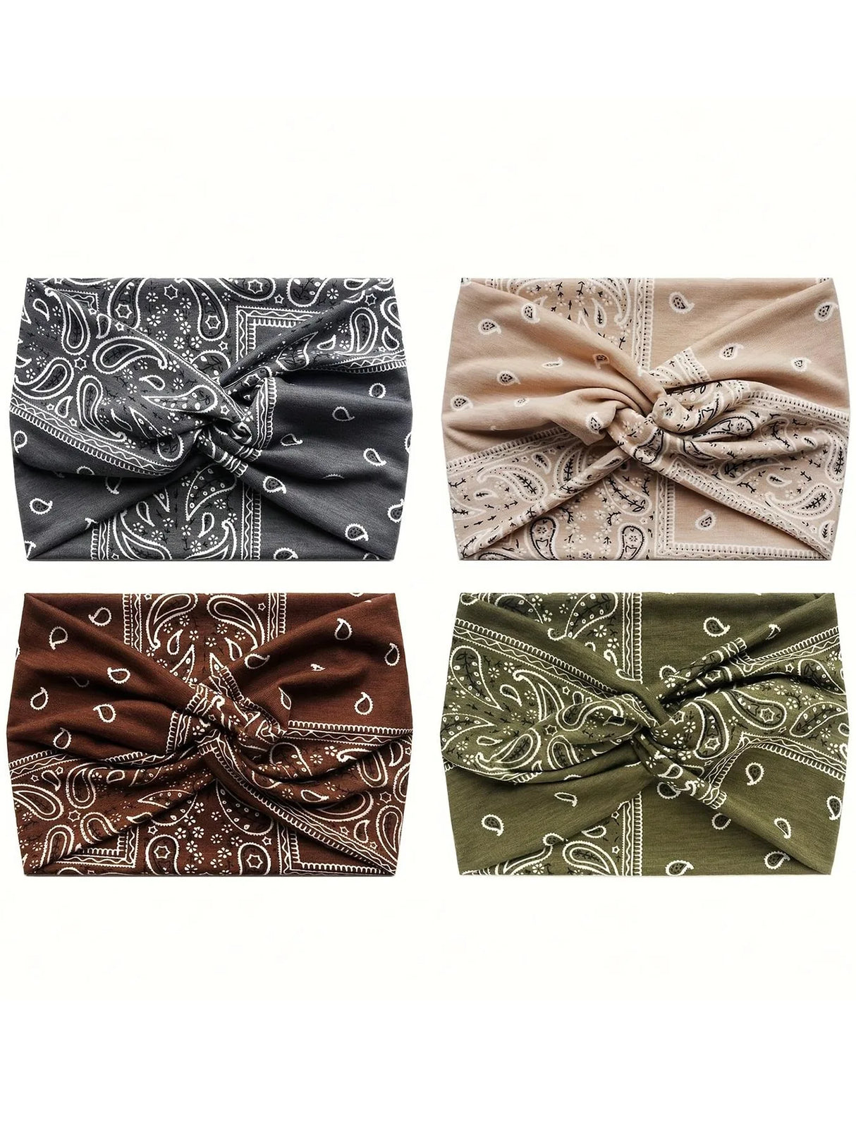 Boho Paisley Knotted Headband for Women, Wide Elastic Twisted Head Wrap, Vintage Bandana Print Hair Band for Yoga, Daily Wear