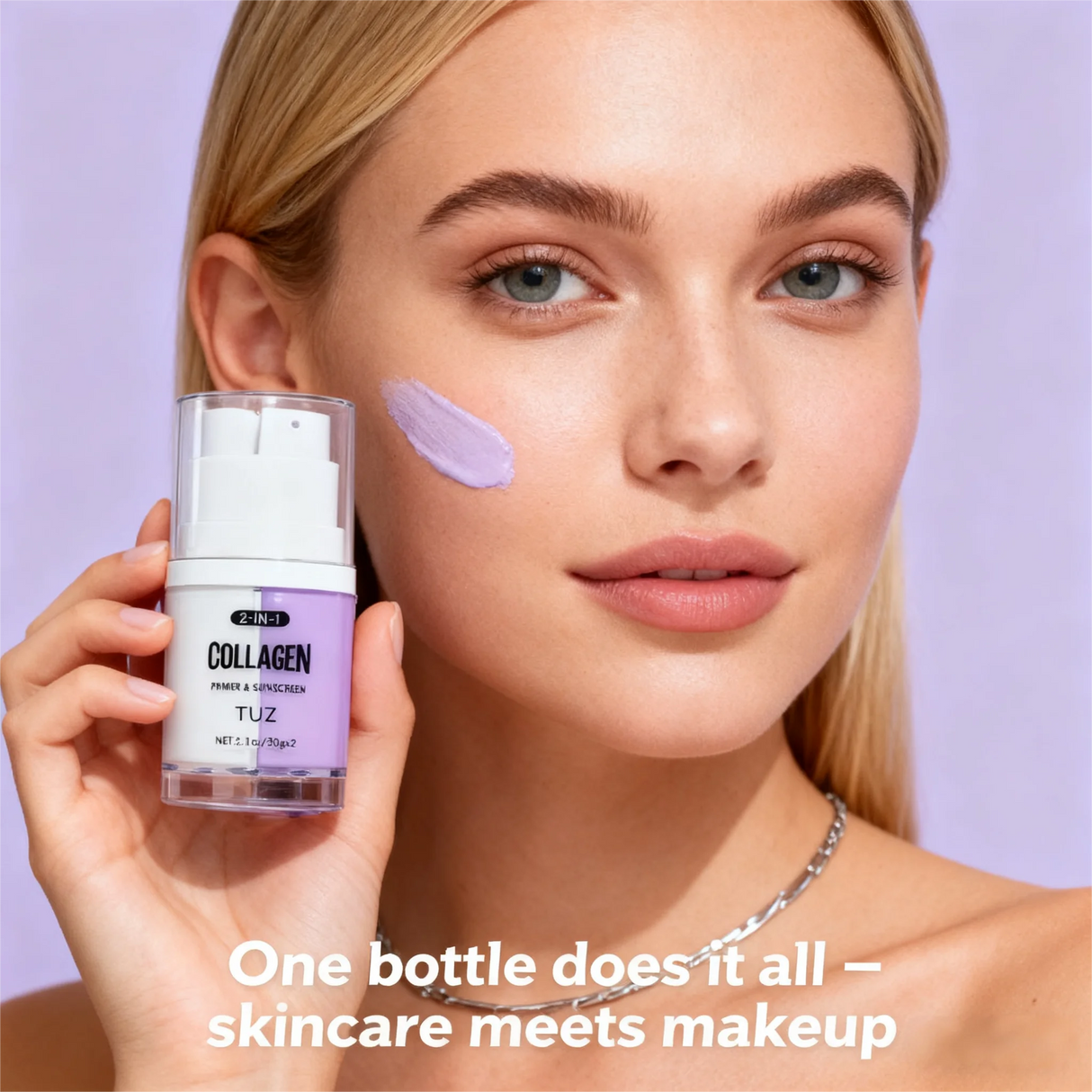 Collagen 2-in-1 Primer & Sunscreen Spf 50, Dual Chamber Face Primer with Collagen Sun Protection & Makeup Base for Flawless Skin