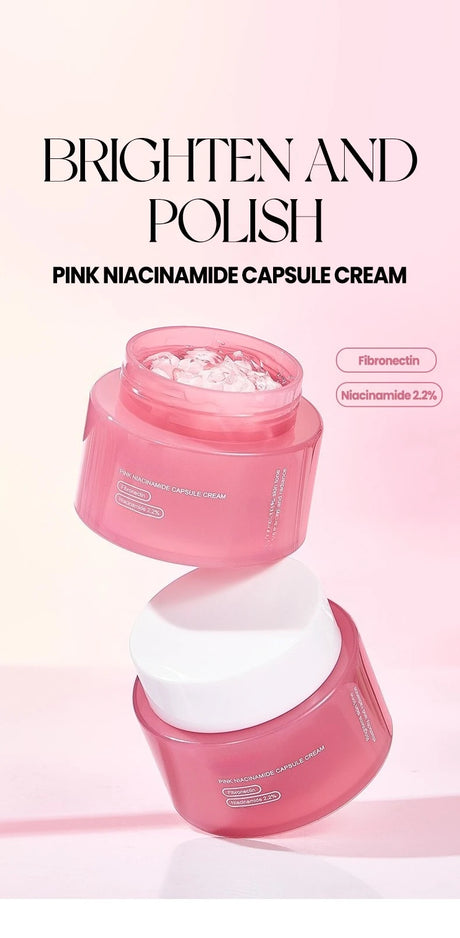 Niacinamide Collagen PDRN Face Cream - Korean Pink Capsule Moisturizer, Non Greasy & Brightening for Uneven Skin Tone