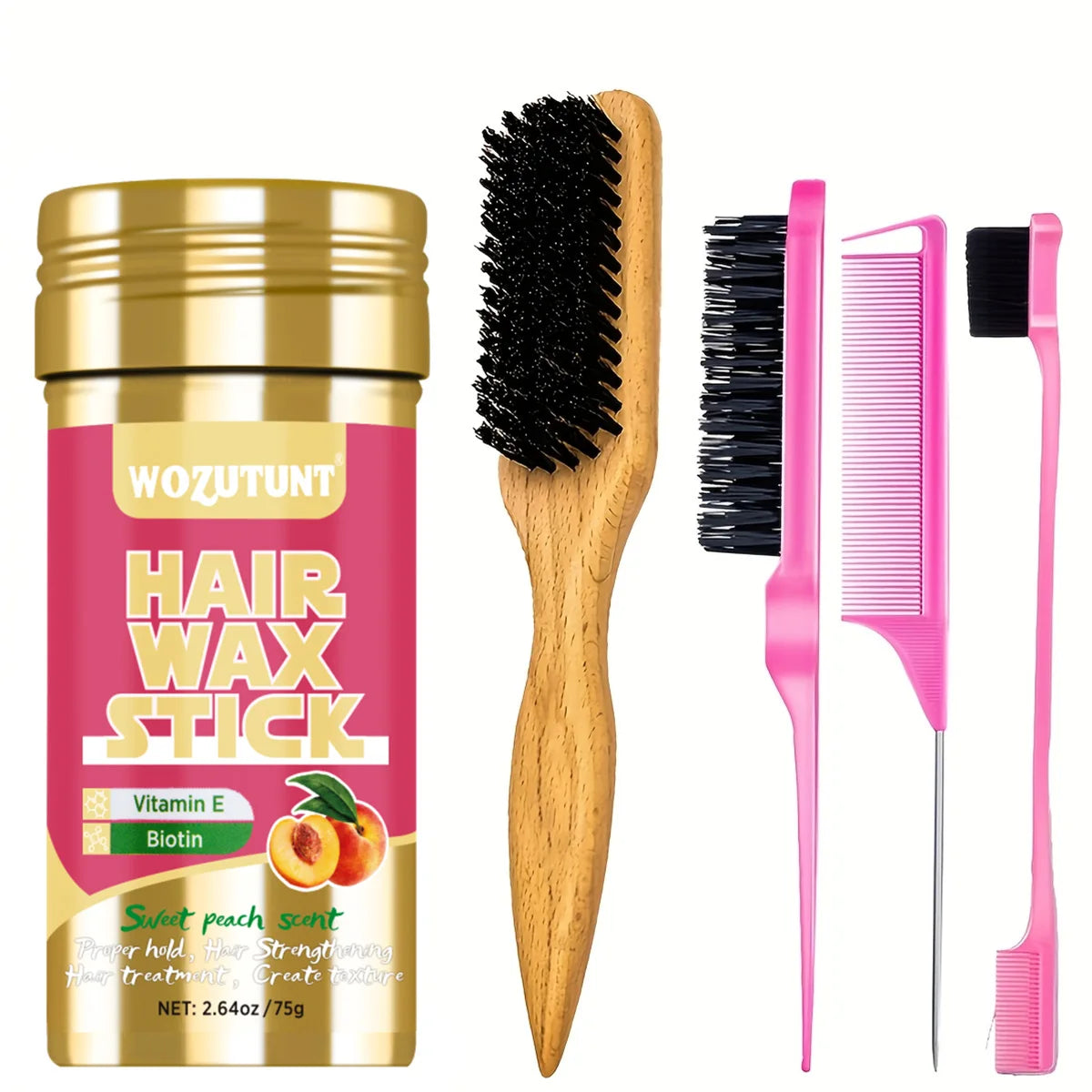 WOZUTUNT 75g Wax Stick with Styling Comb for Natural Hair and Wig Long-Lasting Hold Solid Wax Cream Multi-Functional Hair Pomade