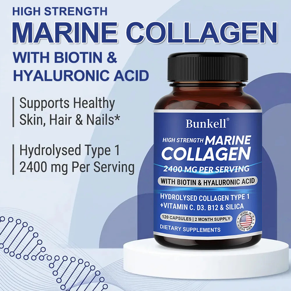 Marine Collagen 2400 Mg | Contains Hyaluronic Acid, Vitamin C and Biotin | High Strength Collagen Supplement for Men and Women