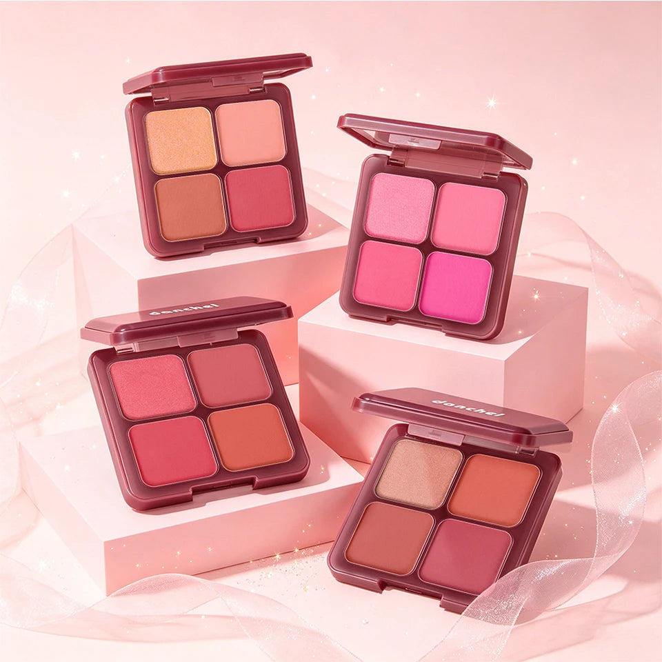 4 Shades Blush Palette Matte & Shimmer Two Textures Rich Pigment Long-wear Soft Blur Finishing Compact Blush Daily Cheek Makeup