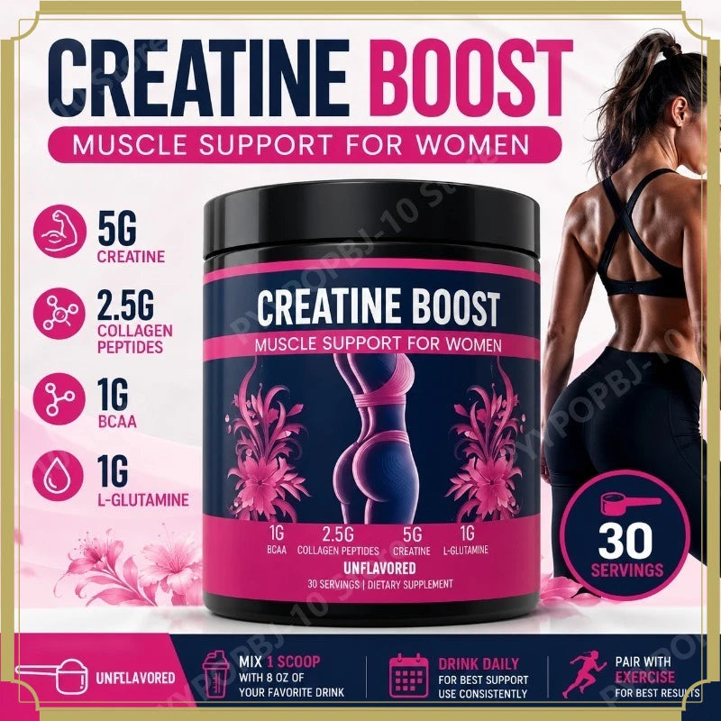 Creatine for Women Booty Builder Supplement with Collagen & BCAA Supports Muscle Development Post-Workout Recovery Elasticity