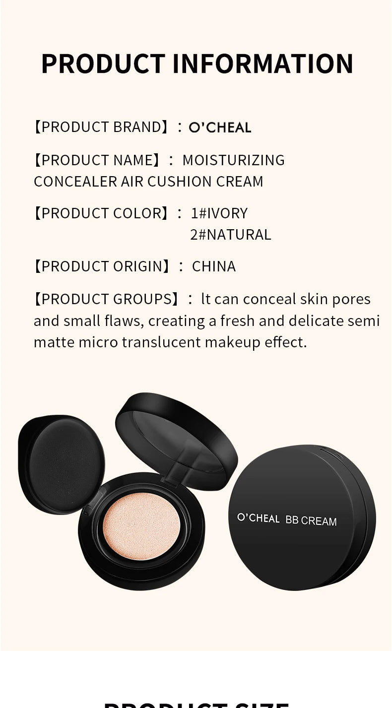 OCHEAL BB Cream Air Cushion Full Coverage Waterproof Long-lasting Concealer Cushion Compact Face Makeup Foundation CC Cream