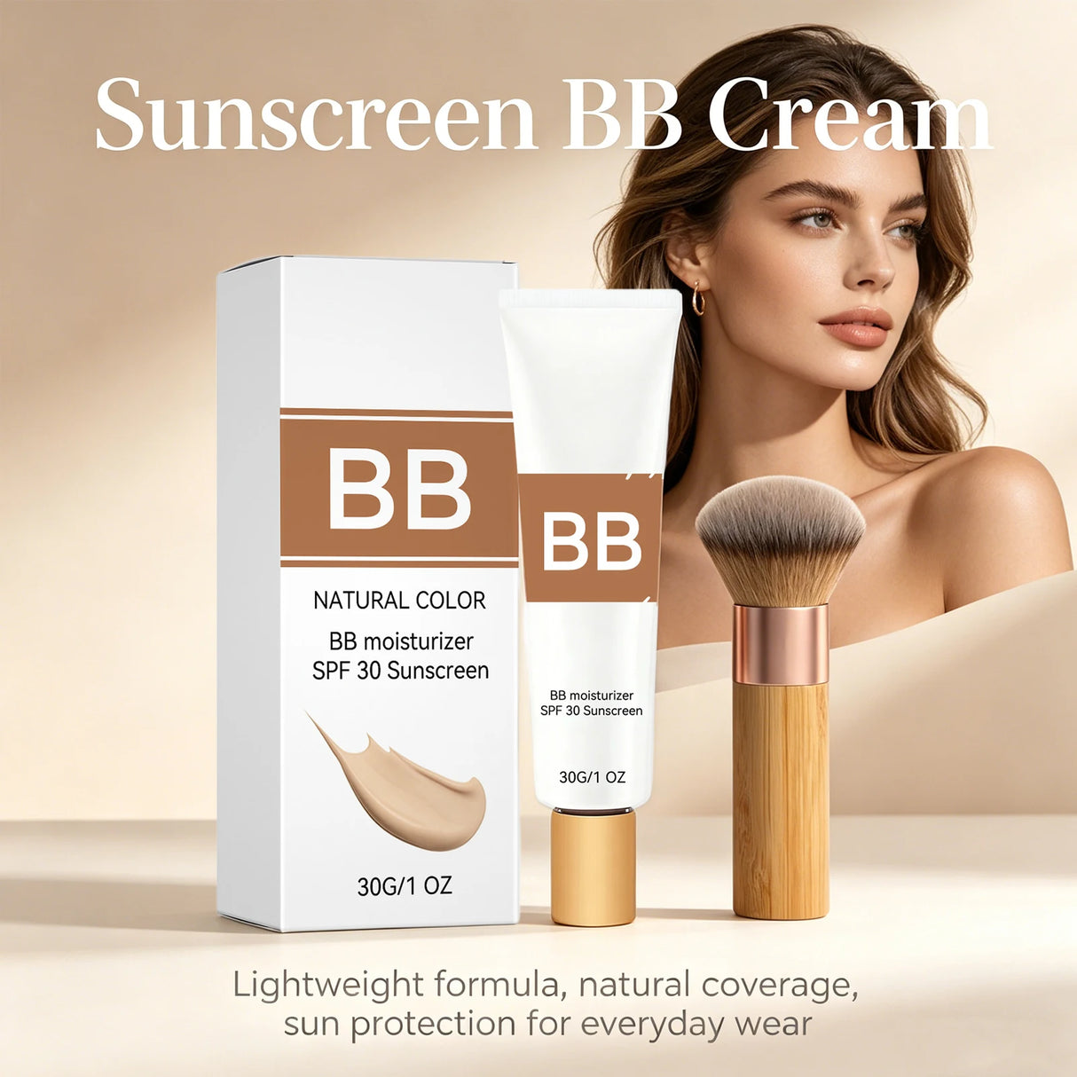 Tinted BB Cream Sunscreen SPF 30++ Full Coverage Invisible Pores Acne Brightening Nude Makeup Waterproof Facial Foundation Kit