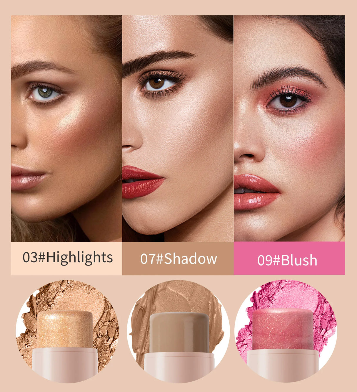 Makeup Face Brown Bronzer Contour Stick Contouring Bronzer Stick Highlighter Brightening Blusher Stick Rouge Cream Concealer Pen