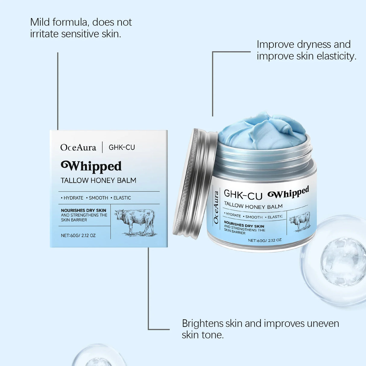 Copper Peptides GHK-Cu Beef Tallow for Skin: Blue Balm Manuka Honey Face and Body Moisturizer for Mature, Dry & Sensitive Skin