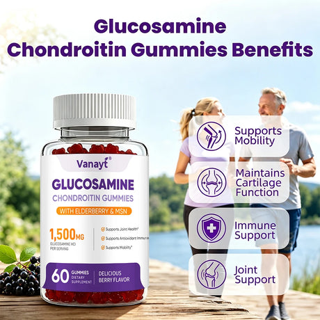 Vanayt Glucosamine Chondroitin Gummies with MSM & Elderberry 1500mg Daily Joint Wellness Support Supplement 60 Chewable Gummies