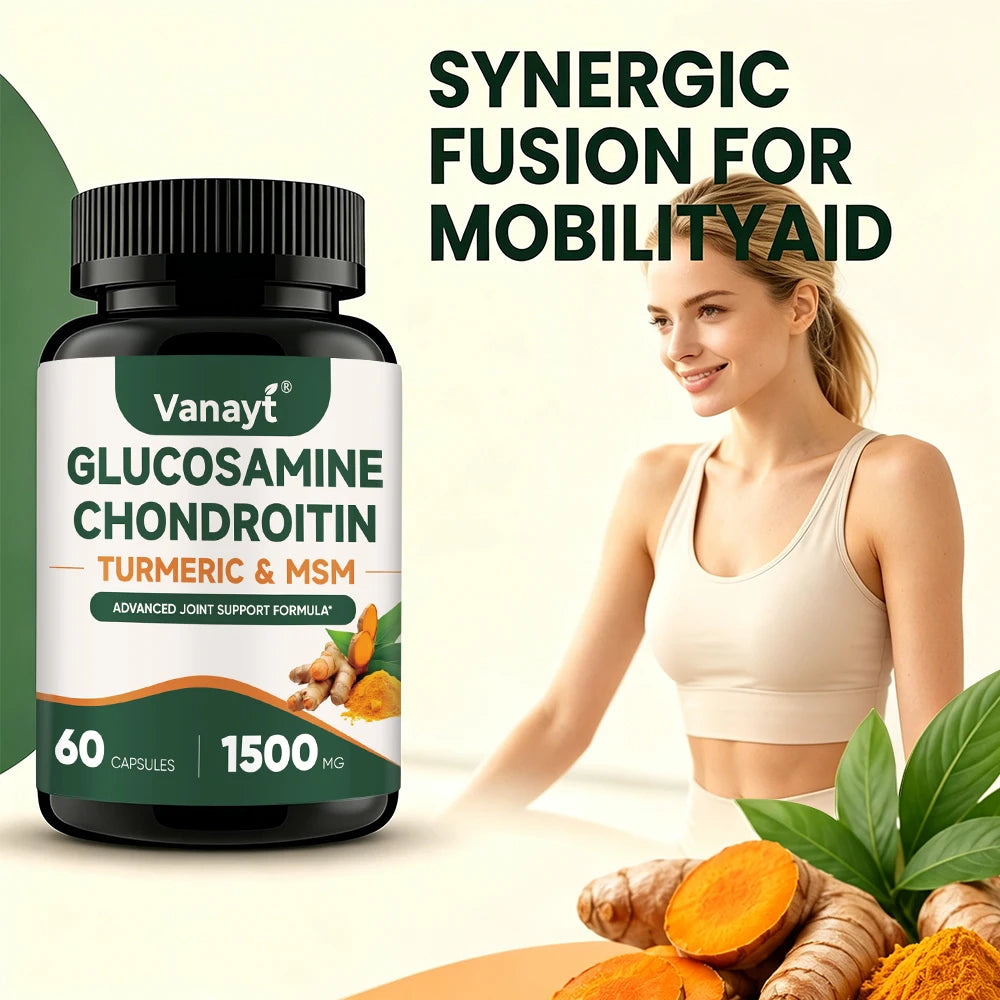 Glucosamine Chondroitin MSM Turmeric Capsules - 3x Strength, Supports Joint Health, Joint Mobility & Comfort for Men and Women