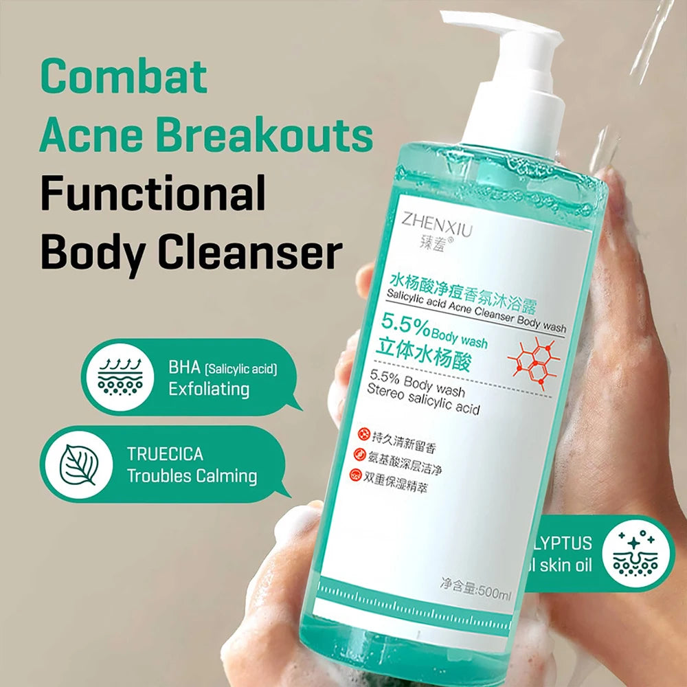 16.9 oz Salicylic Acid Body Wash, Gentle & Smoothing Mild Exfoliating Daily Acne Body Wash Deep Cleanses Back Acne and Sebum