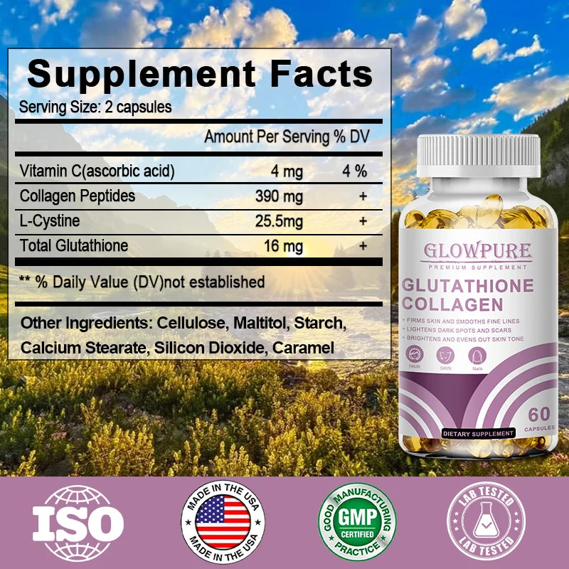 Glutathione Collagen Capsules for Skin Tone Support, Antioxidant, and Daily Beauty Care with Vitamin C L-Cystine Vegan, Natural