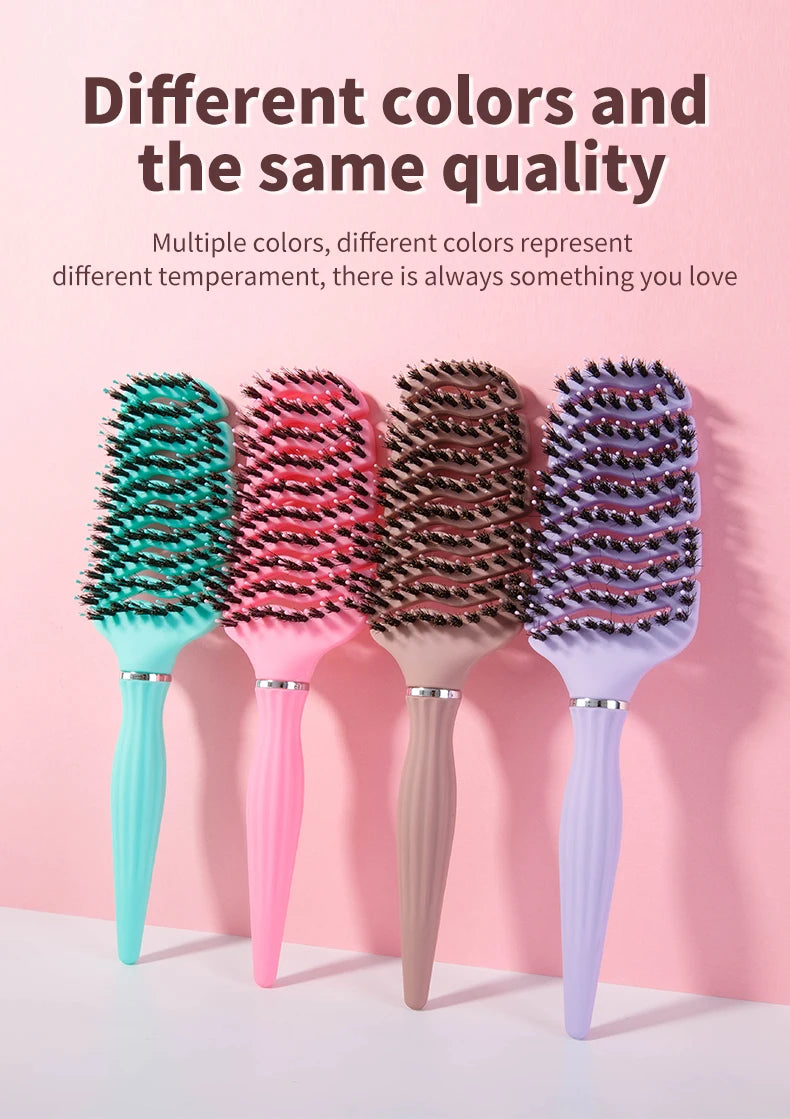 1pcs Curved Vented Boar Bristle Comb Professional Scalp Massage Comb Detangling Curl Anti-static Hairbrush Salon Styling Tool