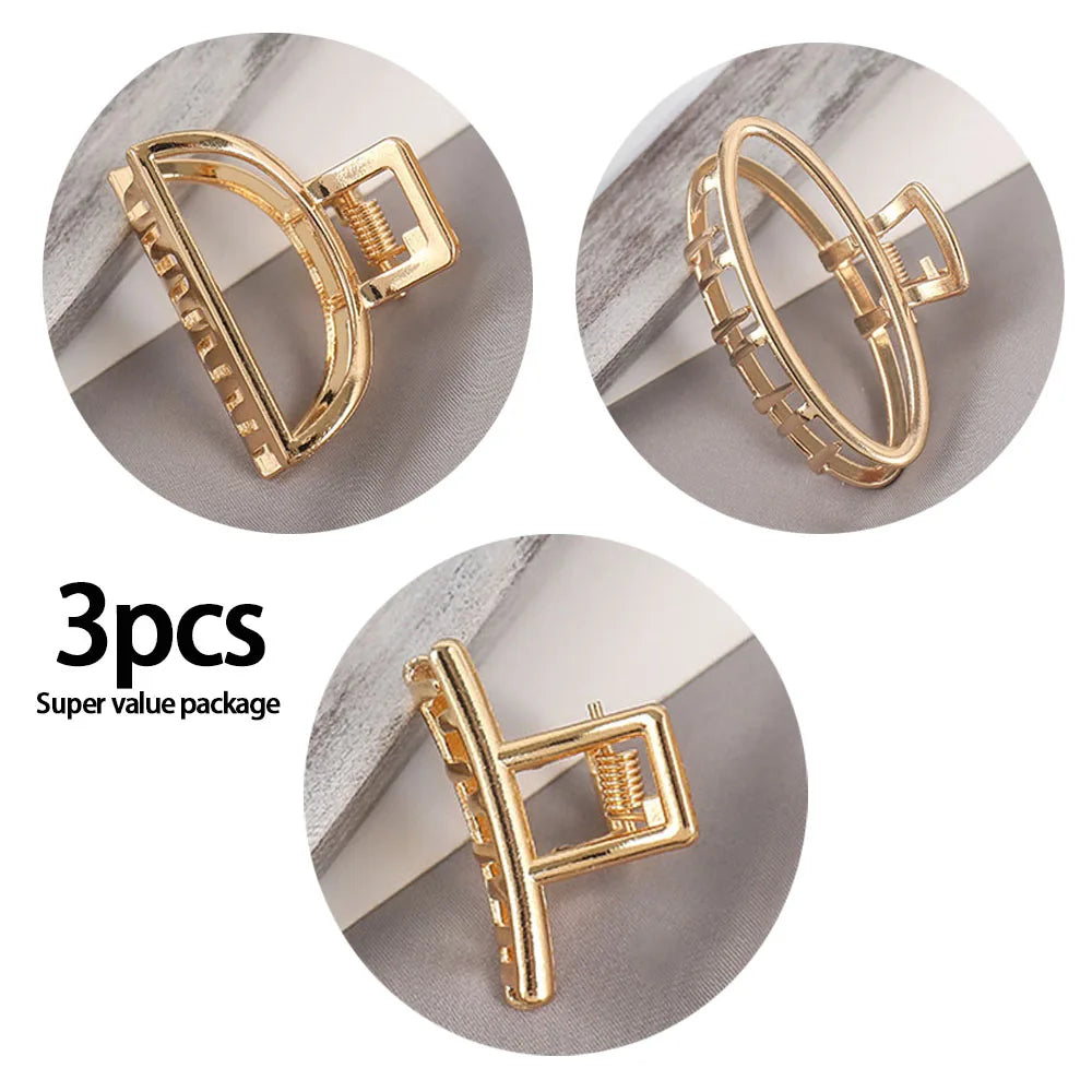New Fashion Simple Hair Clip Mini Metal Hair Claw Non Slip Hollow Gold Geometric Barrettes Sweet Daily Hair Accessories