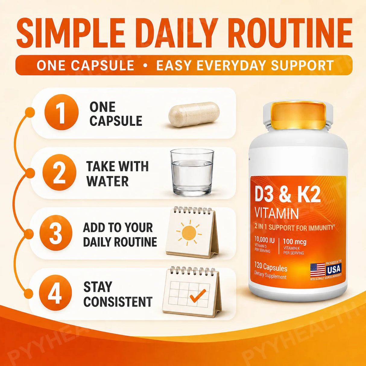 D3 K2 MK-7 Vitamin Supplement Capsules with Magnesium Zinc B6 and MCT Powder, 120 Count, Adult Daily Wellness Support