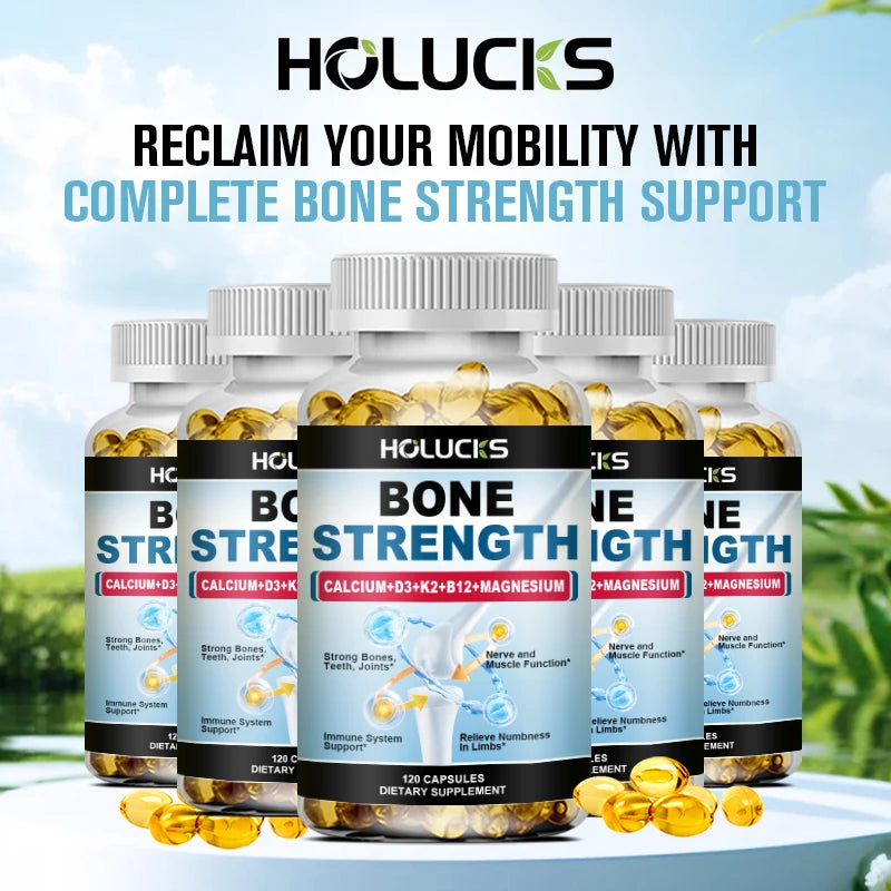 Bone Strength Supplement Capsules with Calcium Magnesium Vitamin D3 K2 Zinc & B12, Bone & Muscle Support - High Absorption
